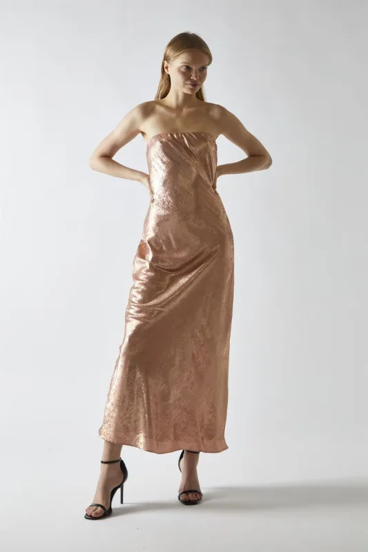 Copper-Metallic Strapless Midi Dress made by Glamorous