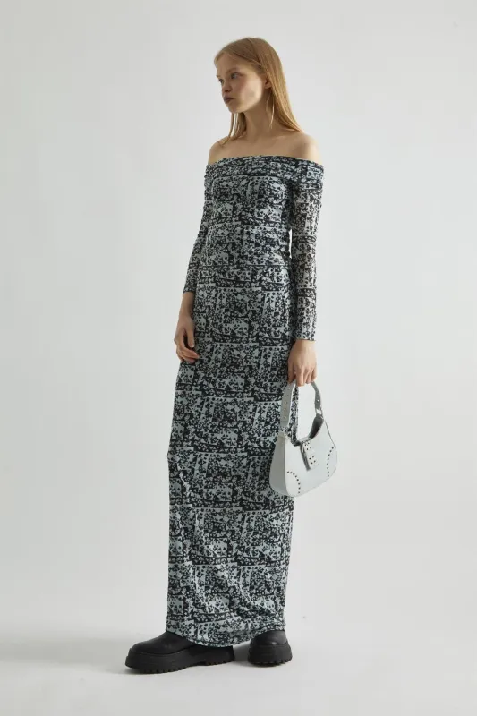 Mint-Black Spliced Mesh Bodycon Maxi-Skirt made by Glamorous