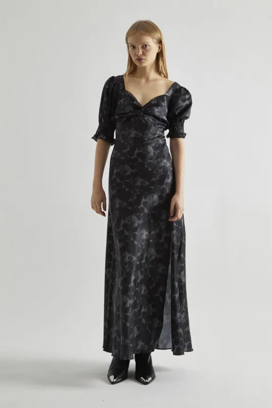 Charcoal Digital-Floral Twist-Front Maxi-Dress sold by Glamorous