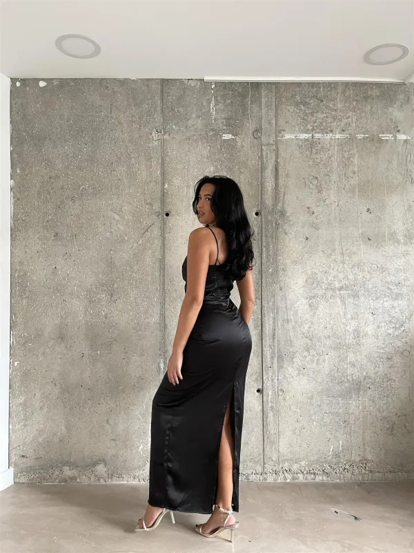 Black Satin Maxi-Dress made by Glamorous