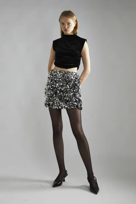 Large Pewter-Sequin Mini-Skirt sold by Glamorous