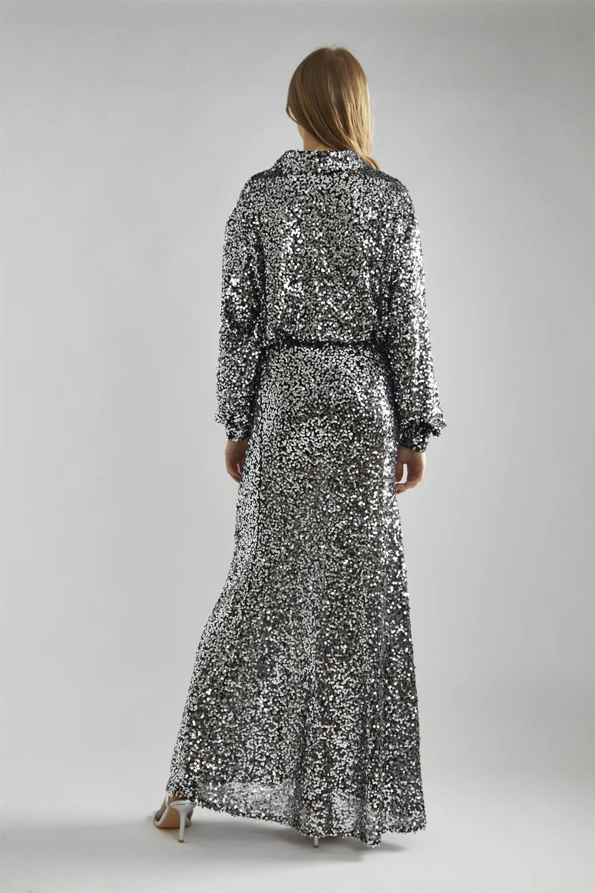Black-Silver Sequin Bias-Cut Maxi-Skirt sold by Glamorous product image thumbnail 2