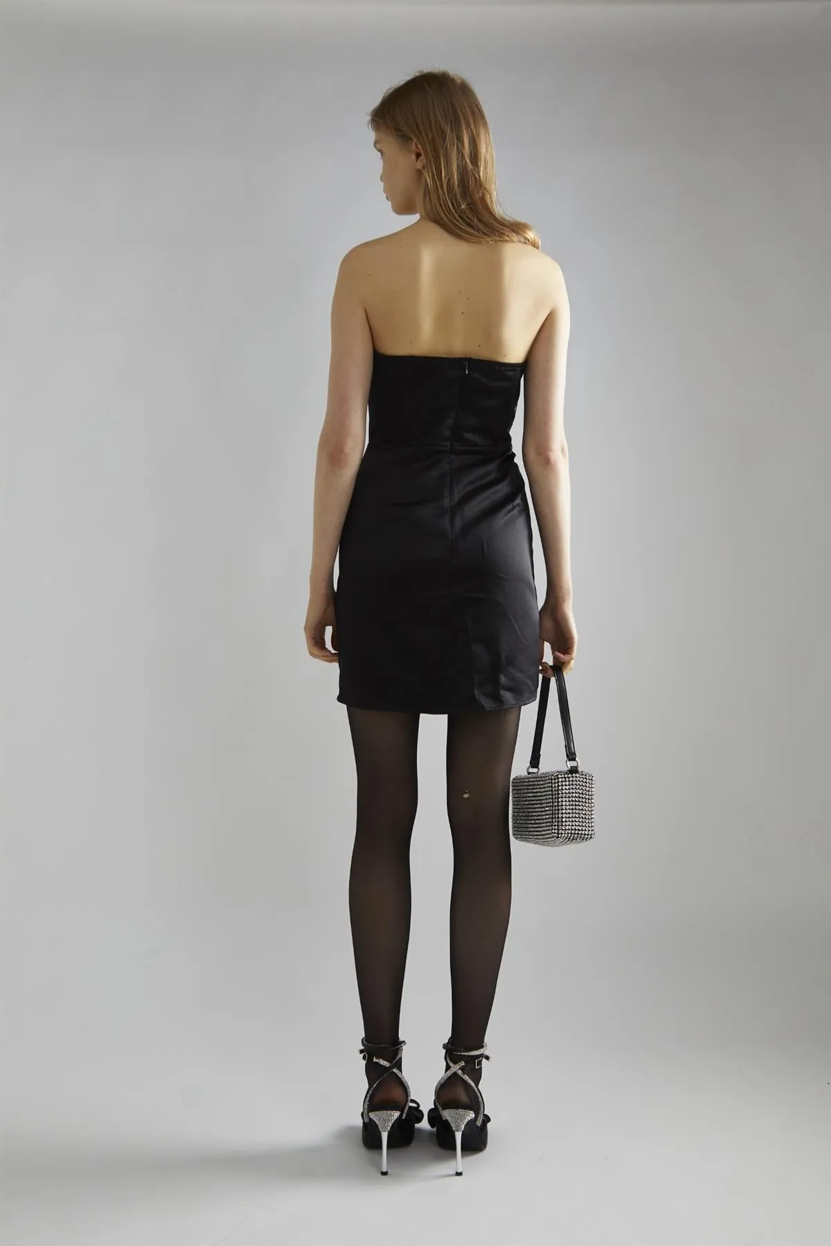 Black-Satin Rhinestone-Trim Mini-Dress sold by Glamorous product image thumbnail 2