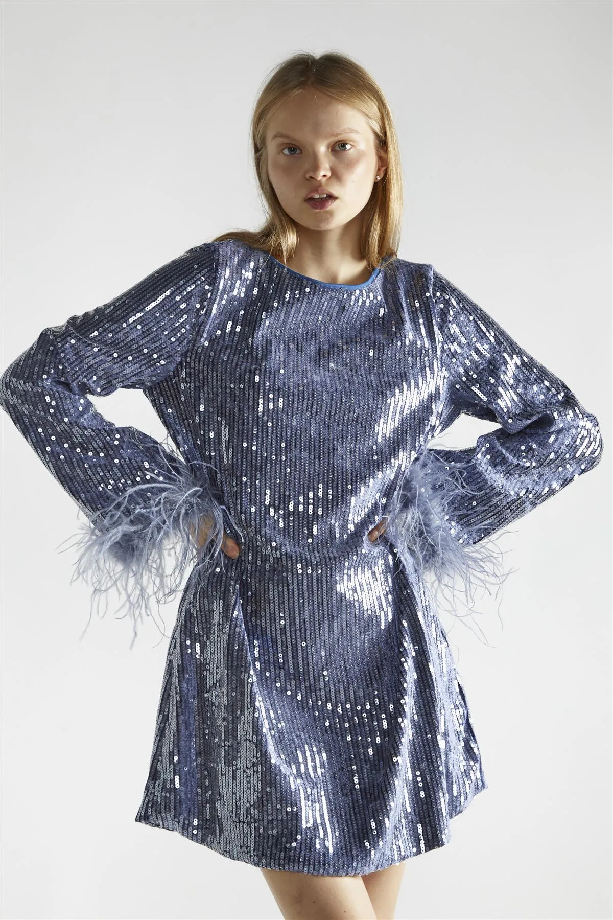 Blue-Sequin Feather Cuff Mini-Dress sold by Glamorous product image thumbnail 3