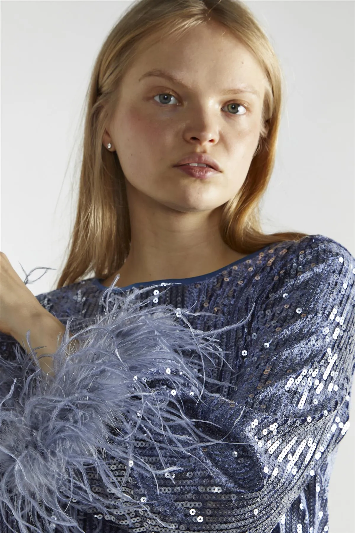 Blue-Sequin Feather Cuff Mini-Dress sold by Glamorous product image thumbnail 4