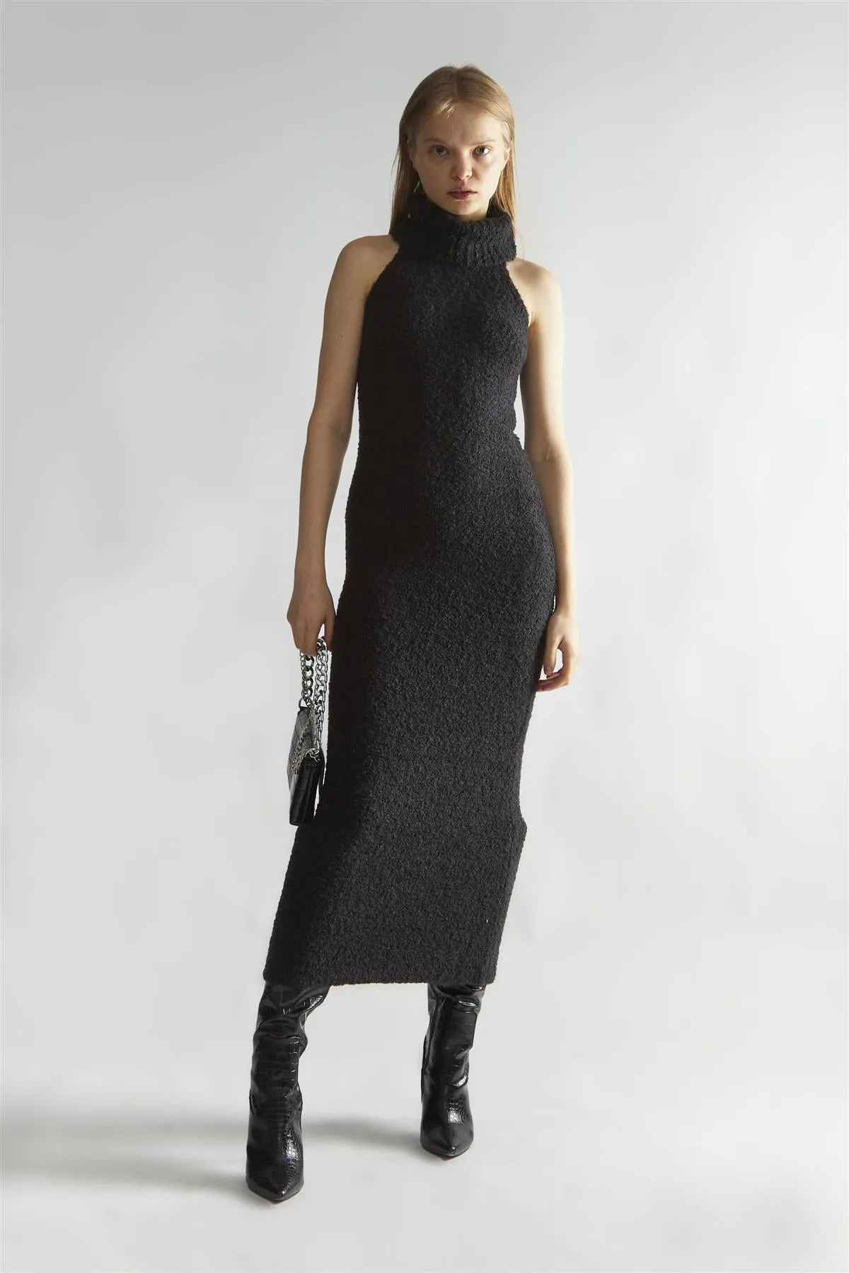 Black Knitted Roll-Neck Maxi-Dress sold by Glamorous