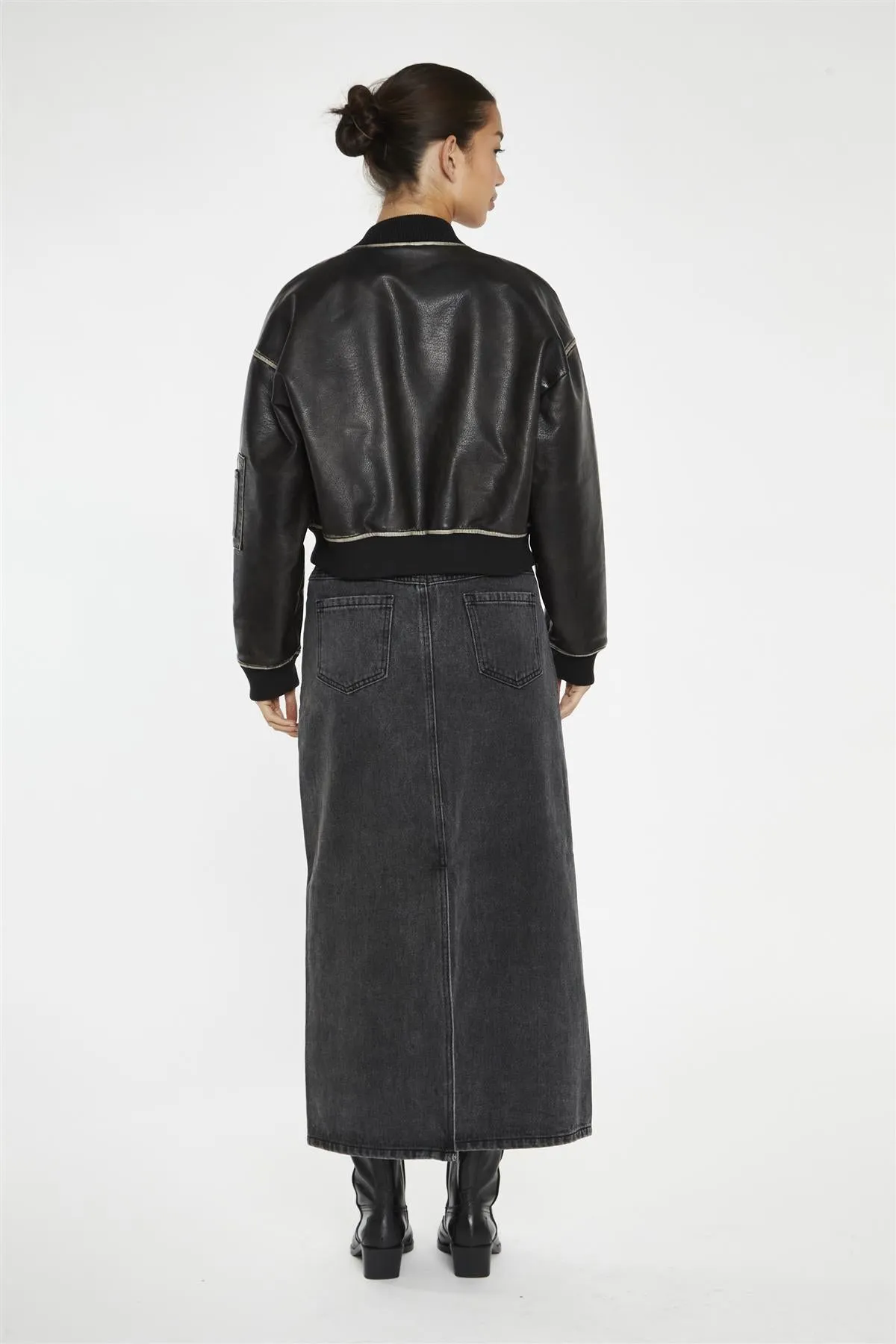 Washed-Black Padded Bomber-Jacket sold by Glamorous product image thumbnail 2