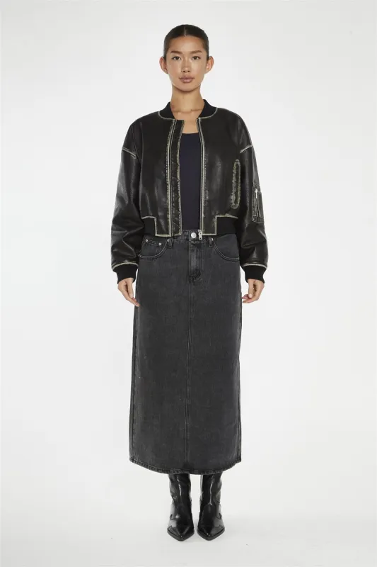 Washed-Black Padded Bomber-Jacket sold by Glamorous