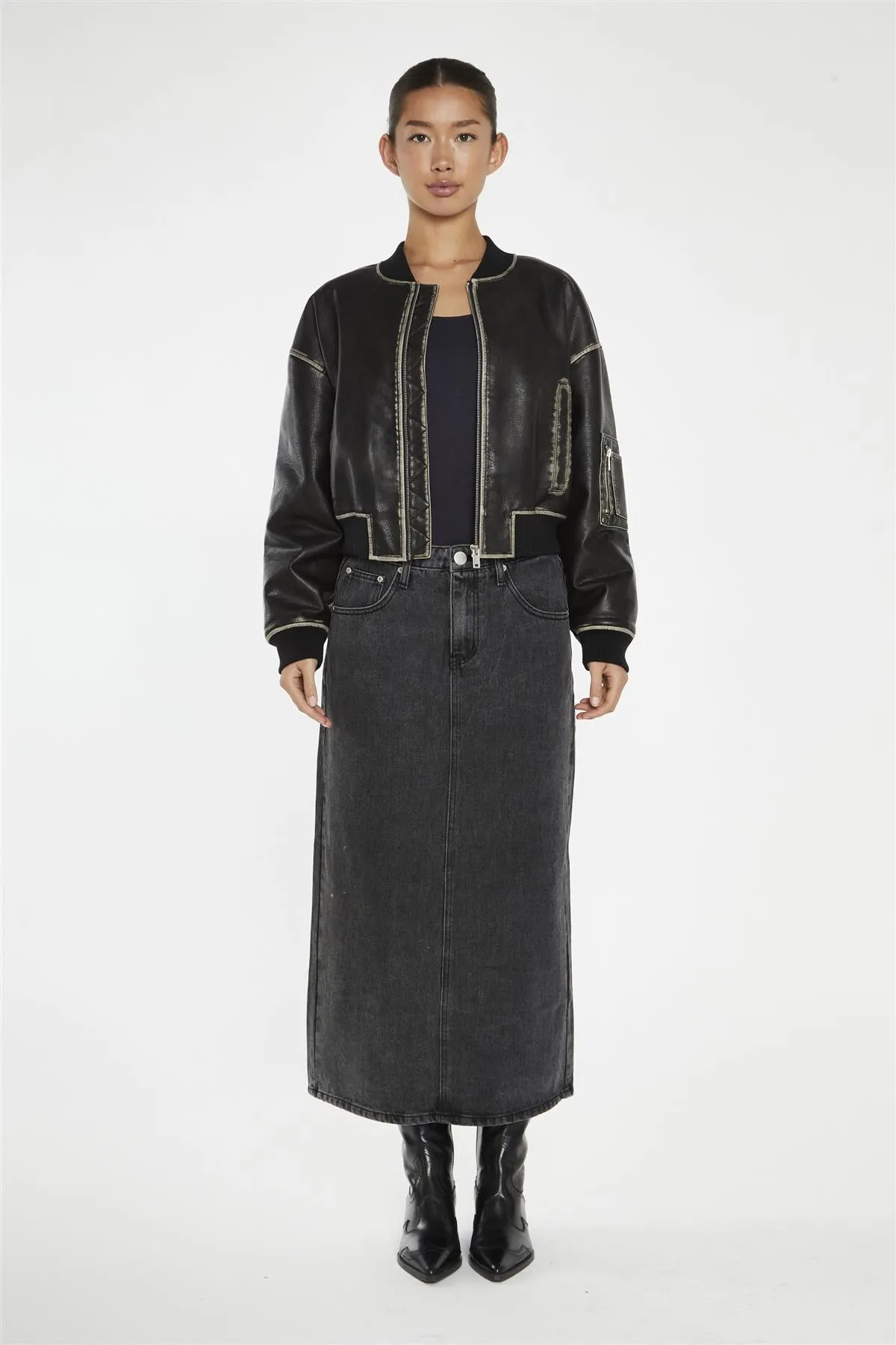 Washed-Black Padded Bomber-Jacket sold by Glamorous