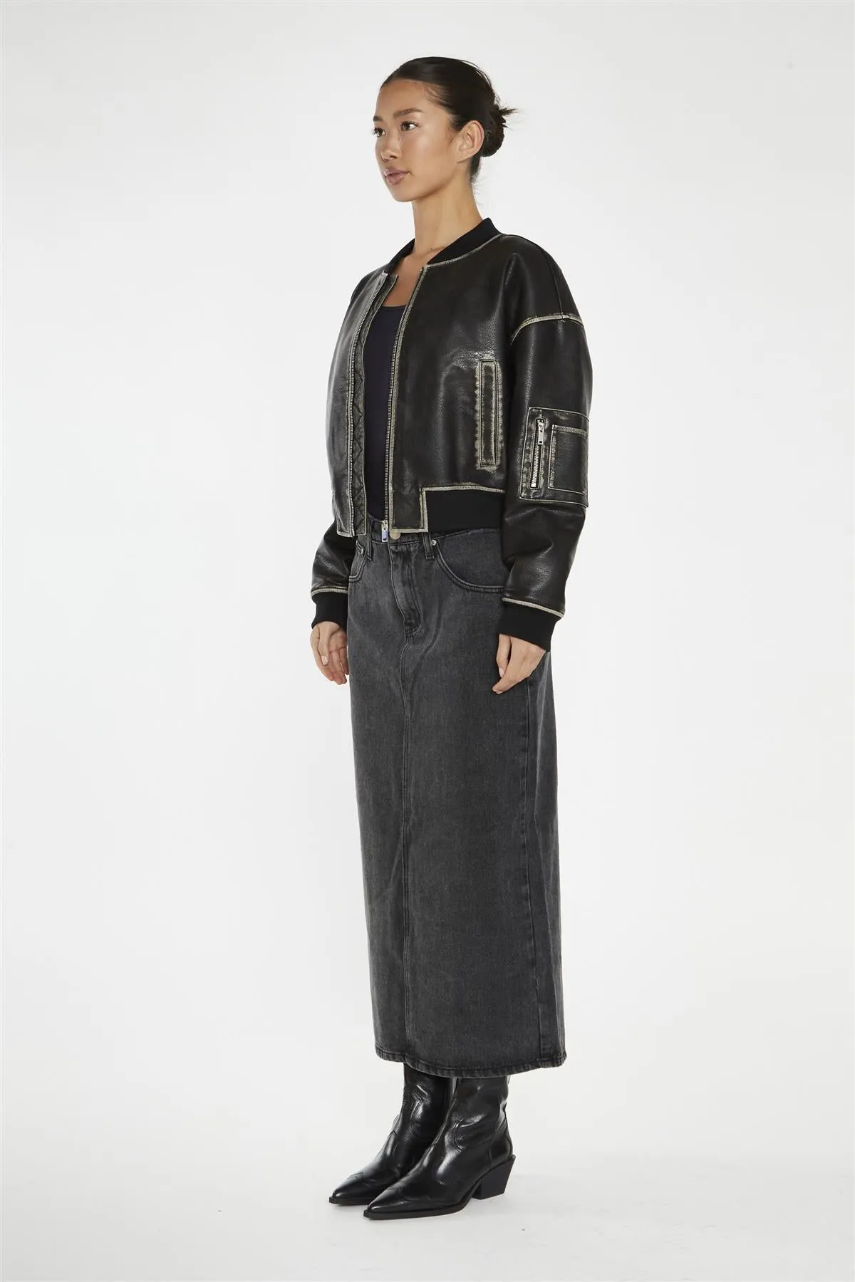 Washed-Black Padded Bomber-Jacket sold by Glamorous product image thumbnail 4