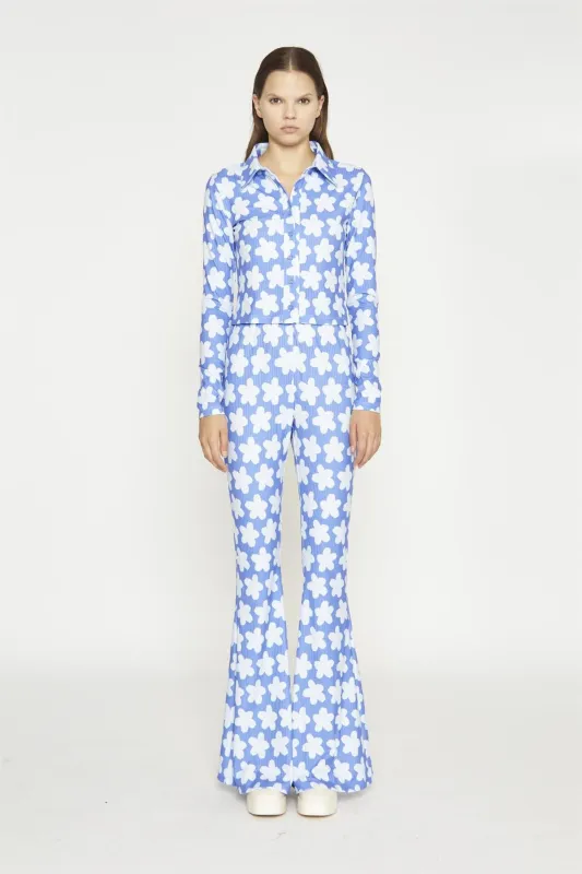 Blue-Large Flower Long-Sleeve Skinny-Fit-Shirt made by Glamorous