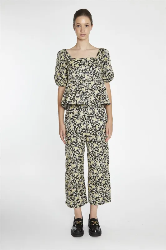 Black-Yellow Brocade Cropped Wide-Leg-Trousers sold by Glamorous