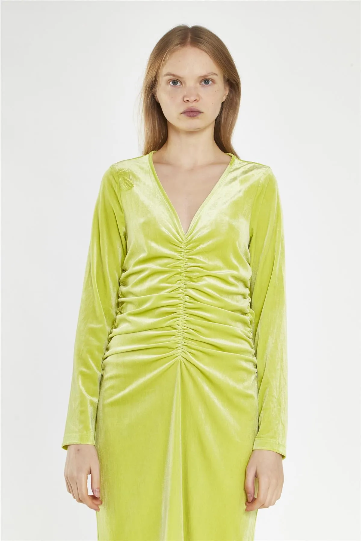 Lime-Green Velvet Ruched-Front Midi-Dress sold by Glamorous product image thumbnail 3