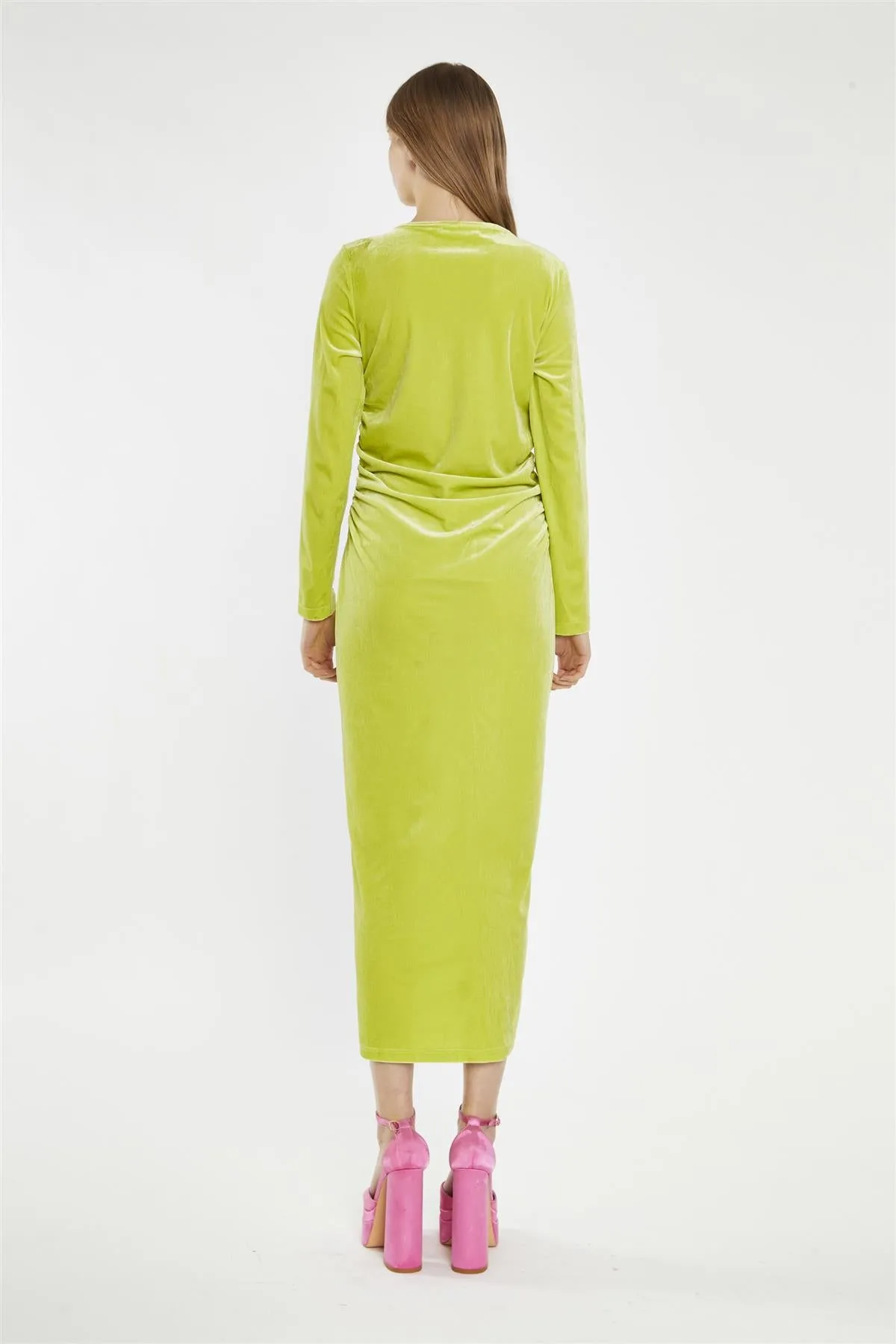Lime-Green Velvet Ruched-Front Midi-Dress sold by Glamorous product image thumbnail 2