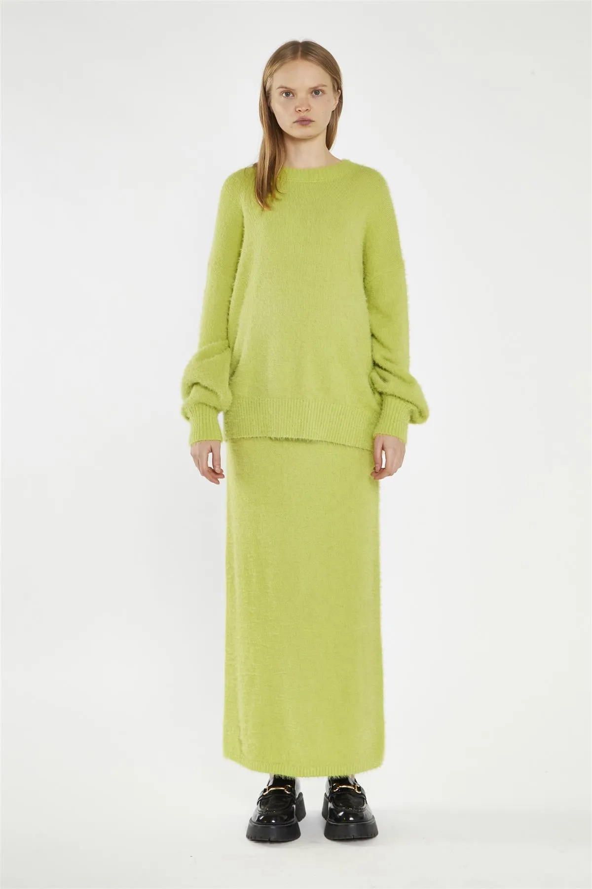 Lime-Green Knitted Maxi-Skirt sold by Glamorous