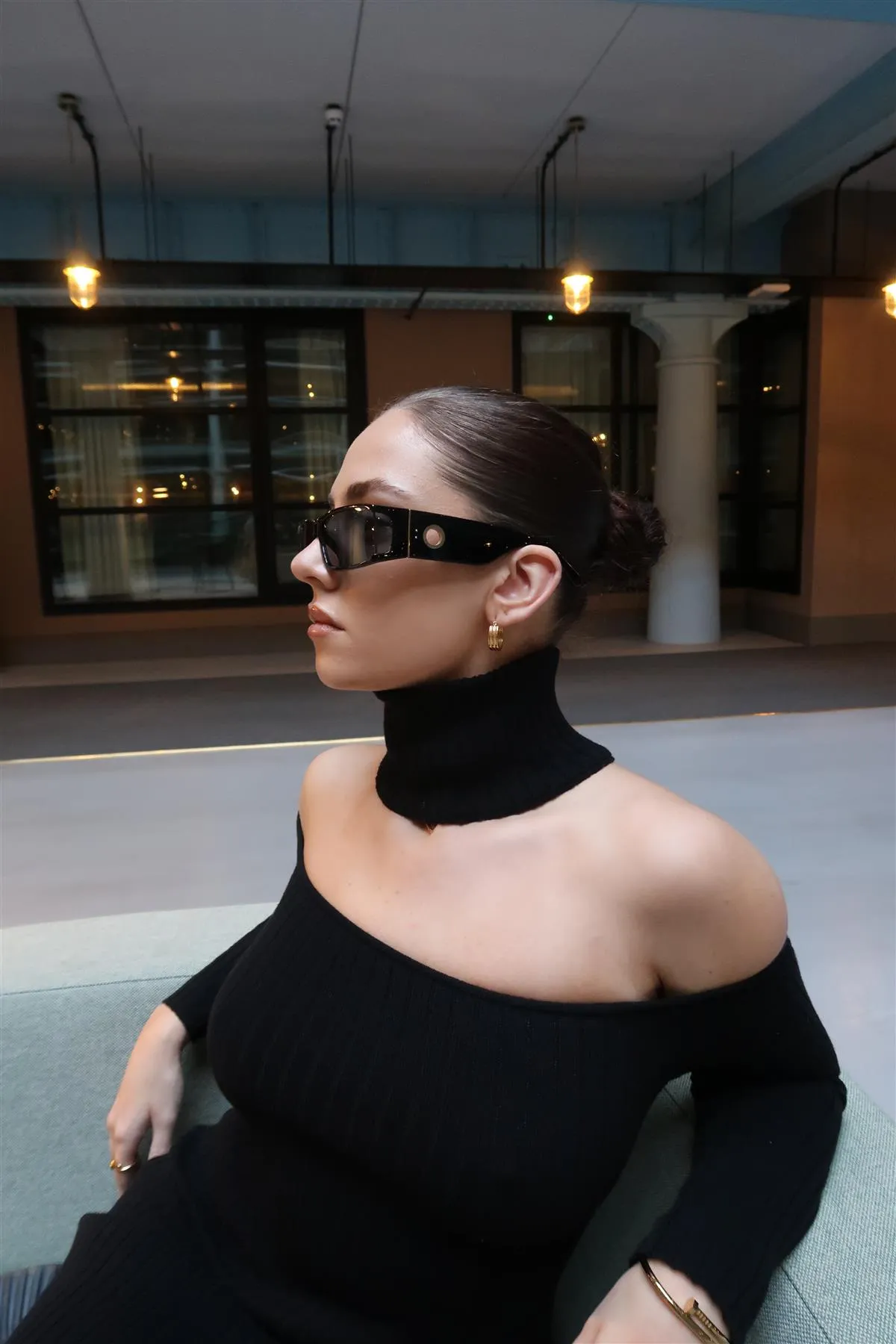 Black Choker-Neck Rib-Knit Mini-Dress sold by Glamorous product image thumbnail 3