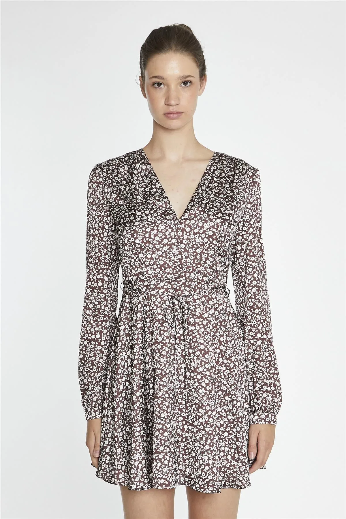 Brown-Ditsy V-Neck Mini-Dress sold by Glamorous product image thumbnail 3