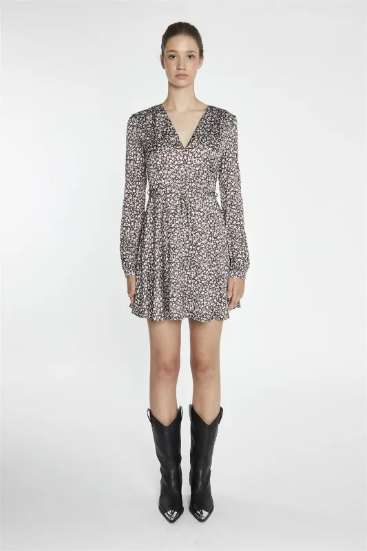 Brown-Ditsy V-Neck Mini-Dress sold by Glamorous