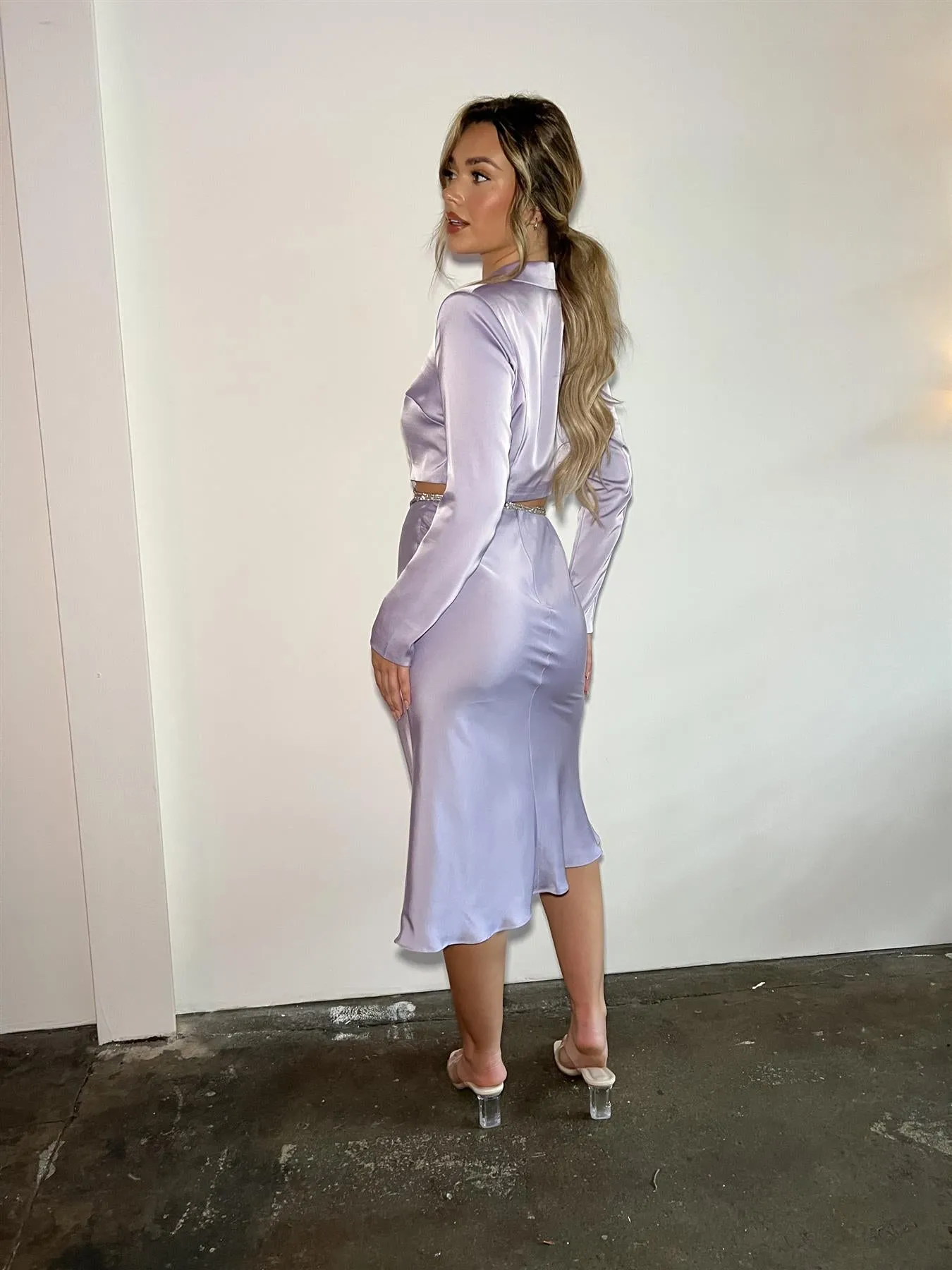Lilac-Satin Diamante Trim Wrap Crop-Top sold by Glamorous product image thumbnail 2