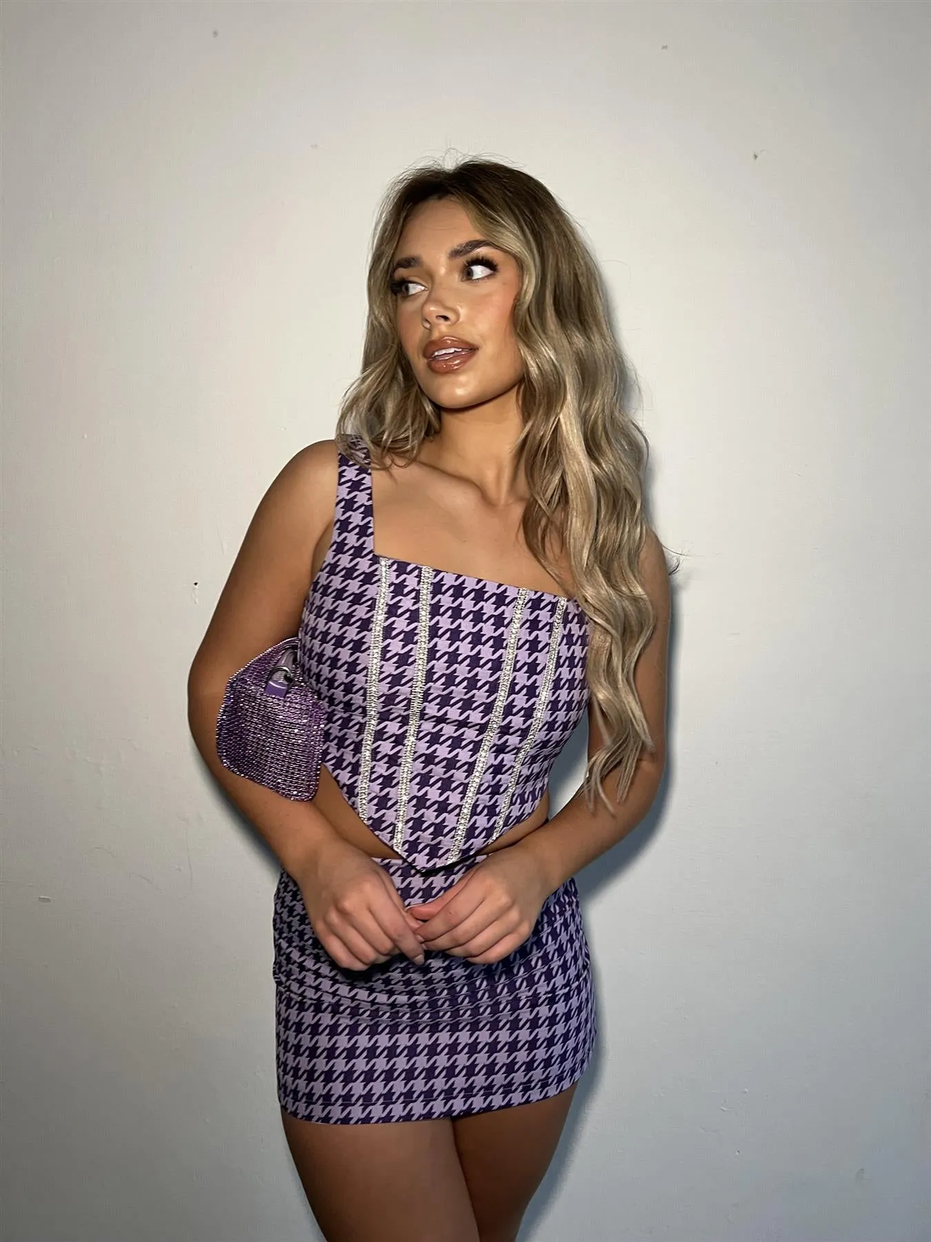 Purple-Houndstooth Square-Neck Corset-Top sold by Glamorous product image thumbnail 3