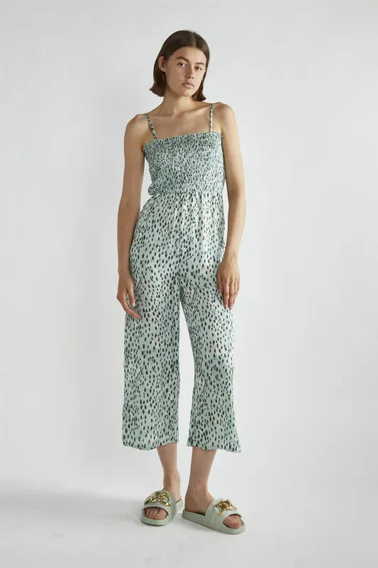 Dusty-Green Leopard Wide-Leg Cropped-Jumpsuit sold by Glamorous