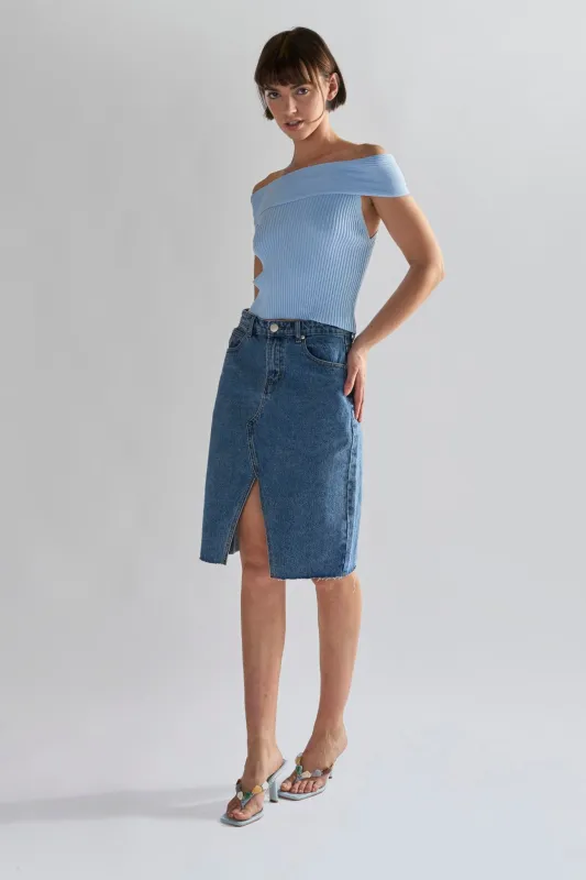 Mid Stone Split High Waisted Midi Skirt made by Glamorous