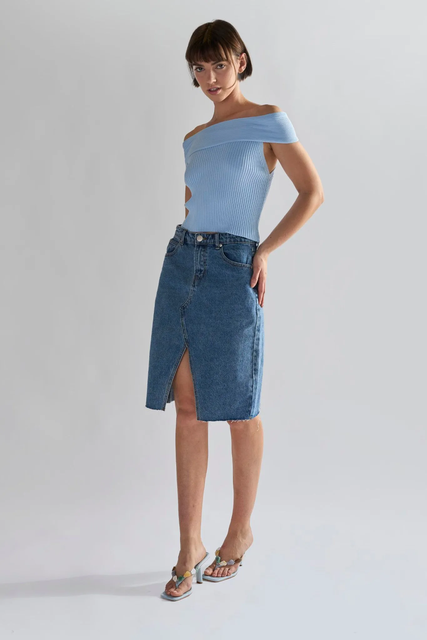 Mid Stone Split High Waisted Midi Skirt sold by Glamorous