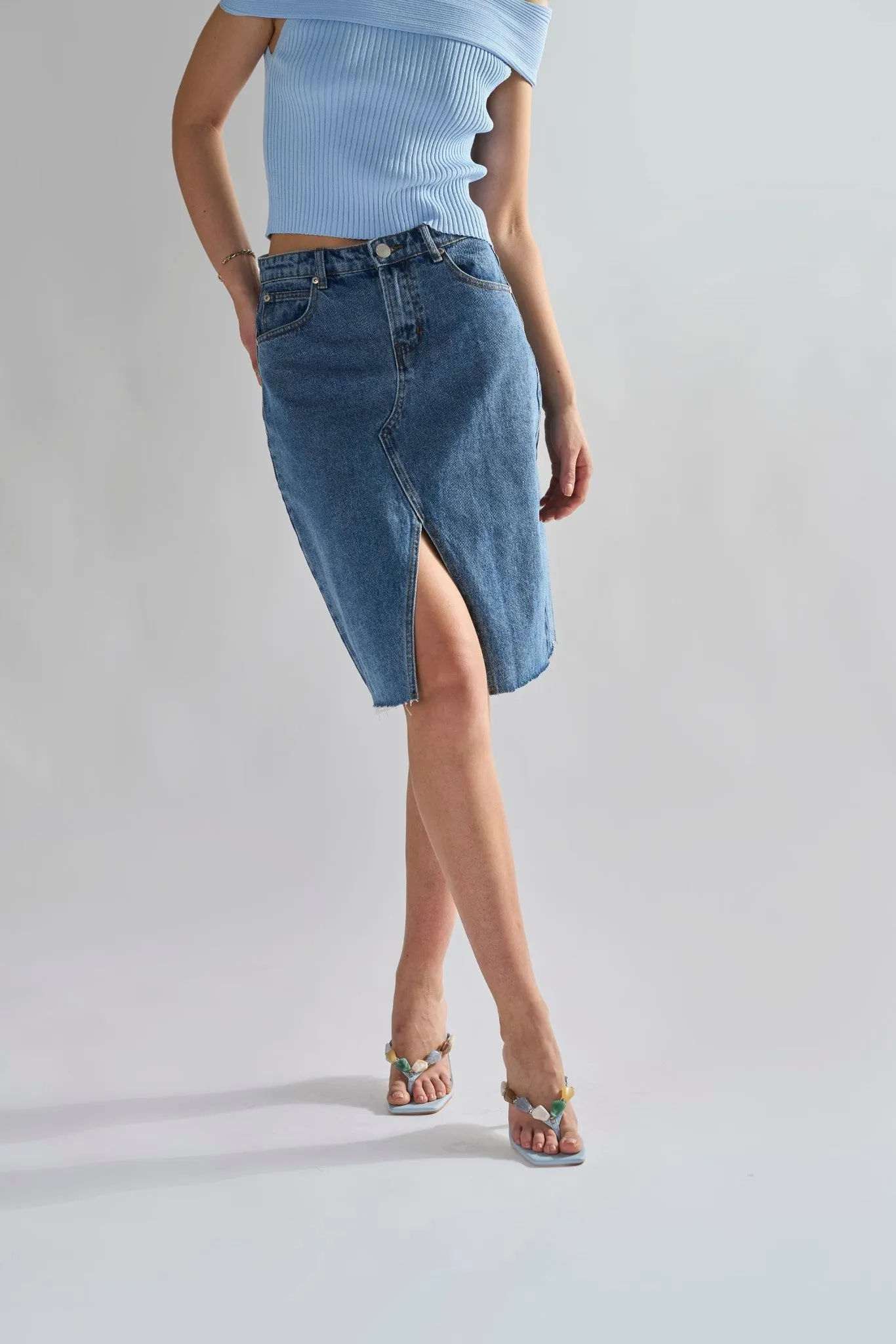 Mid Stone Split High Waisted Midi Skirt sold by Glamorous product image thumbnail 3