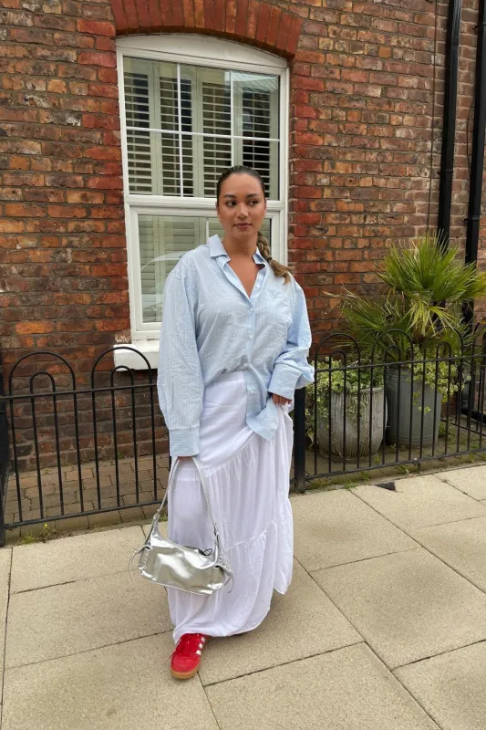 Light-Blue Stripe Classic Shirt sold by Glamorous