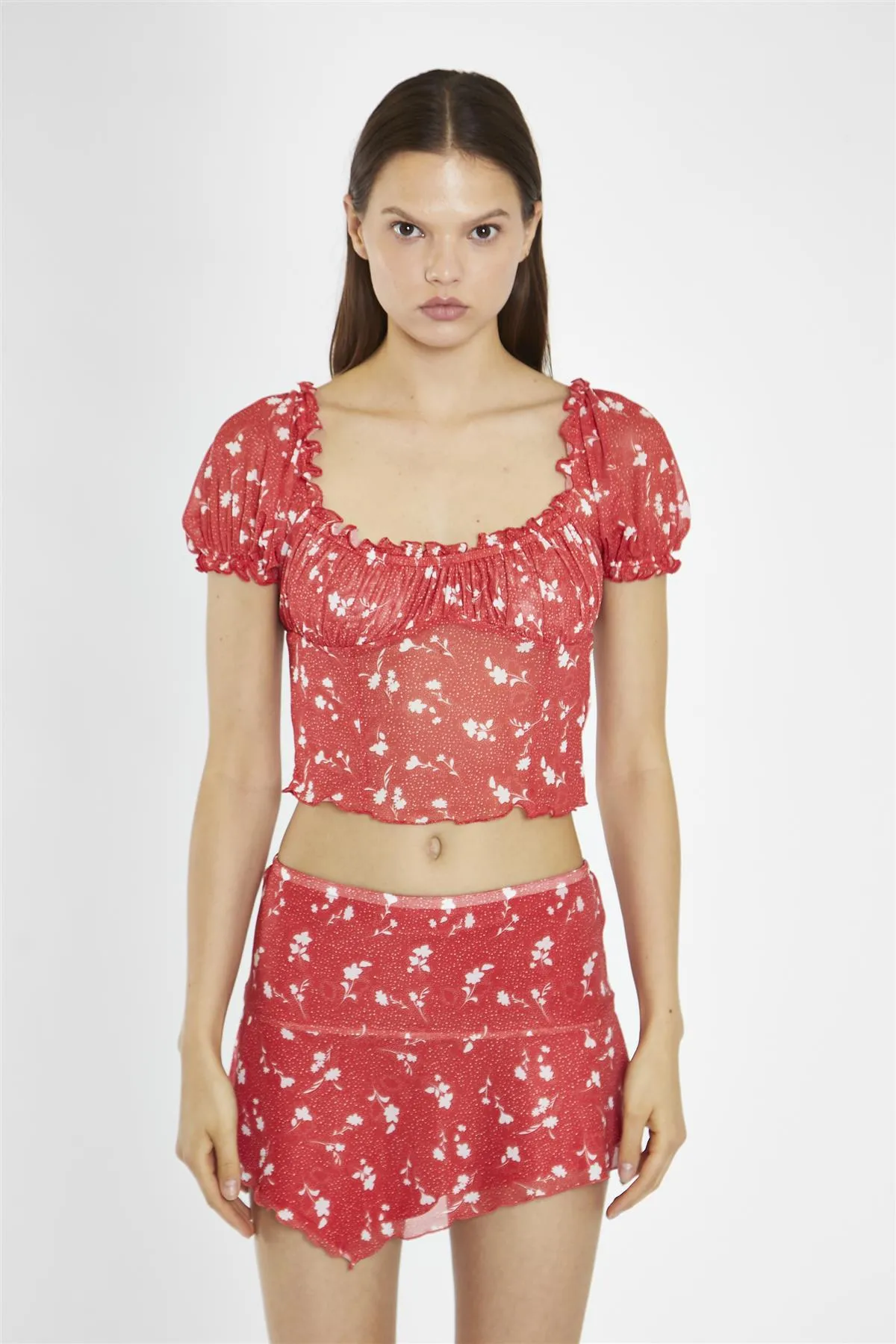 Red Vintage-Floral Milkmaid Crop-Top sold by Glamorous product image thumbnail 3