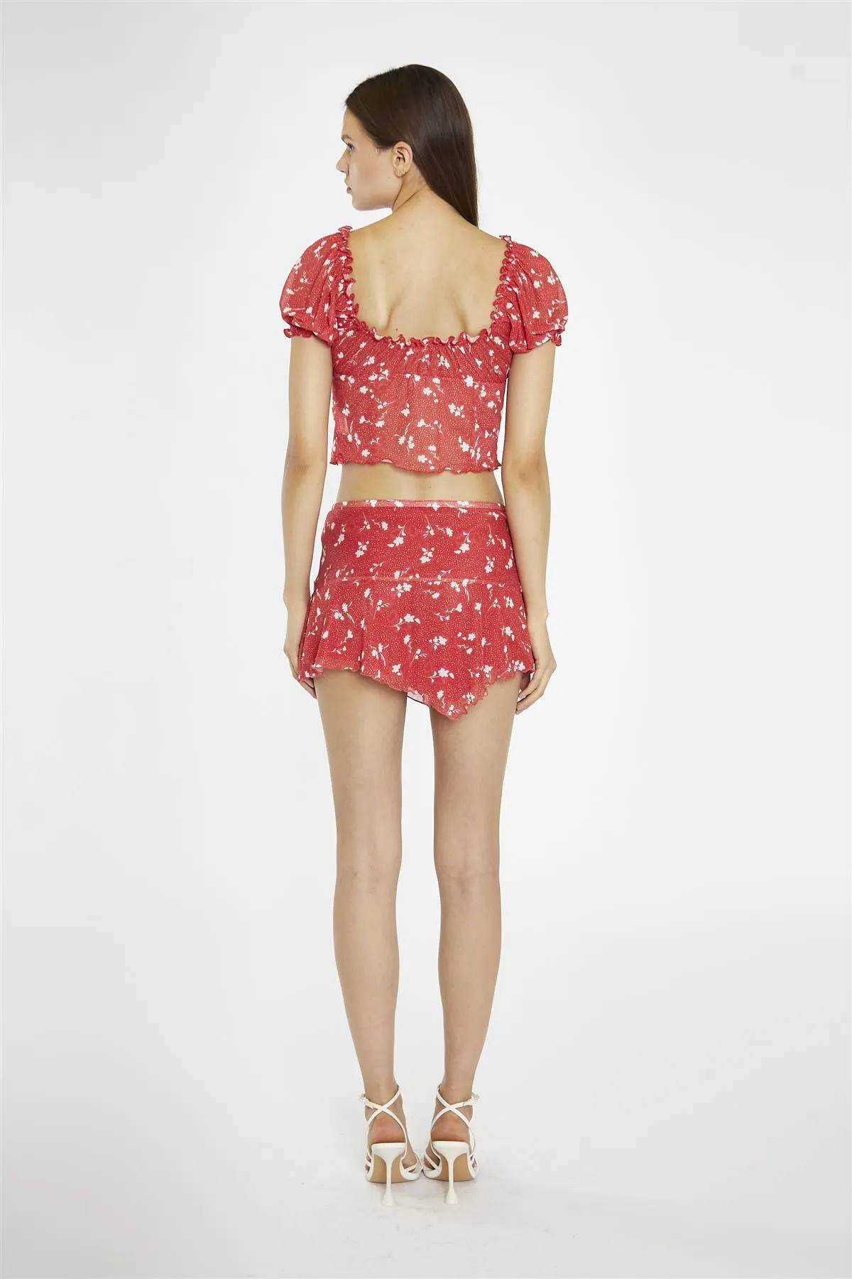 Red Vintage-Floral Milkmaid Crop-Top sold by Glamorous product image thumbnail 2