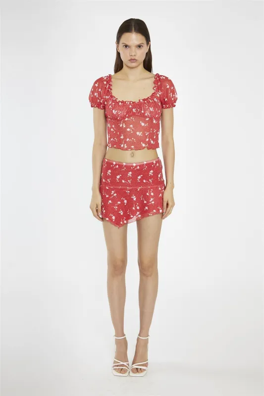 Red Vintage-Floral Milkmaid Crop-Top made by Glamorous