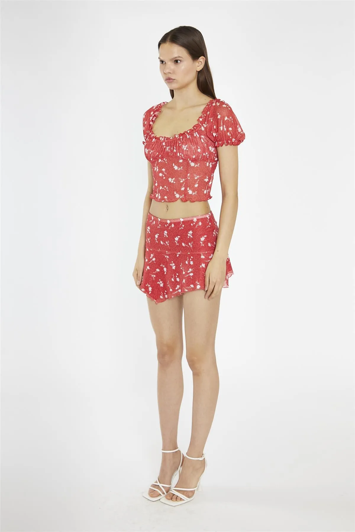 Red Vintage-Floral Milkmaid Crop-Top sold by Glamorous product image thumbnail 4