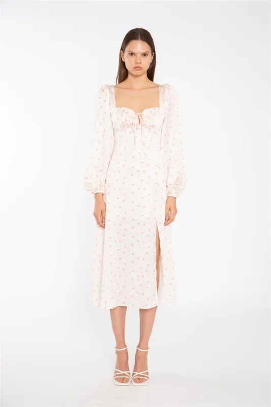 Peach-Pink Daisy Milkmaid Midi-Dress sold by Glamorous