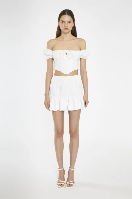 White-Broderie Bardot Corset-Top sold by Glamorous