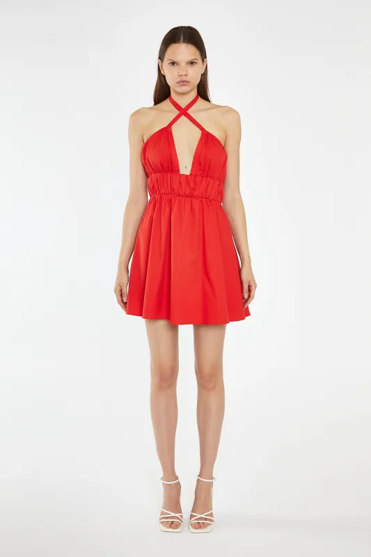 Poppy-Red Cross Over Halterneck Mini-Dress sold by Glamorous