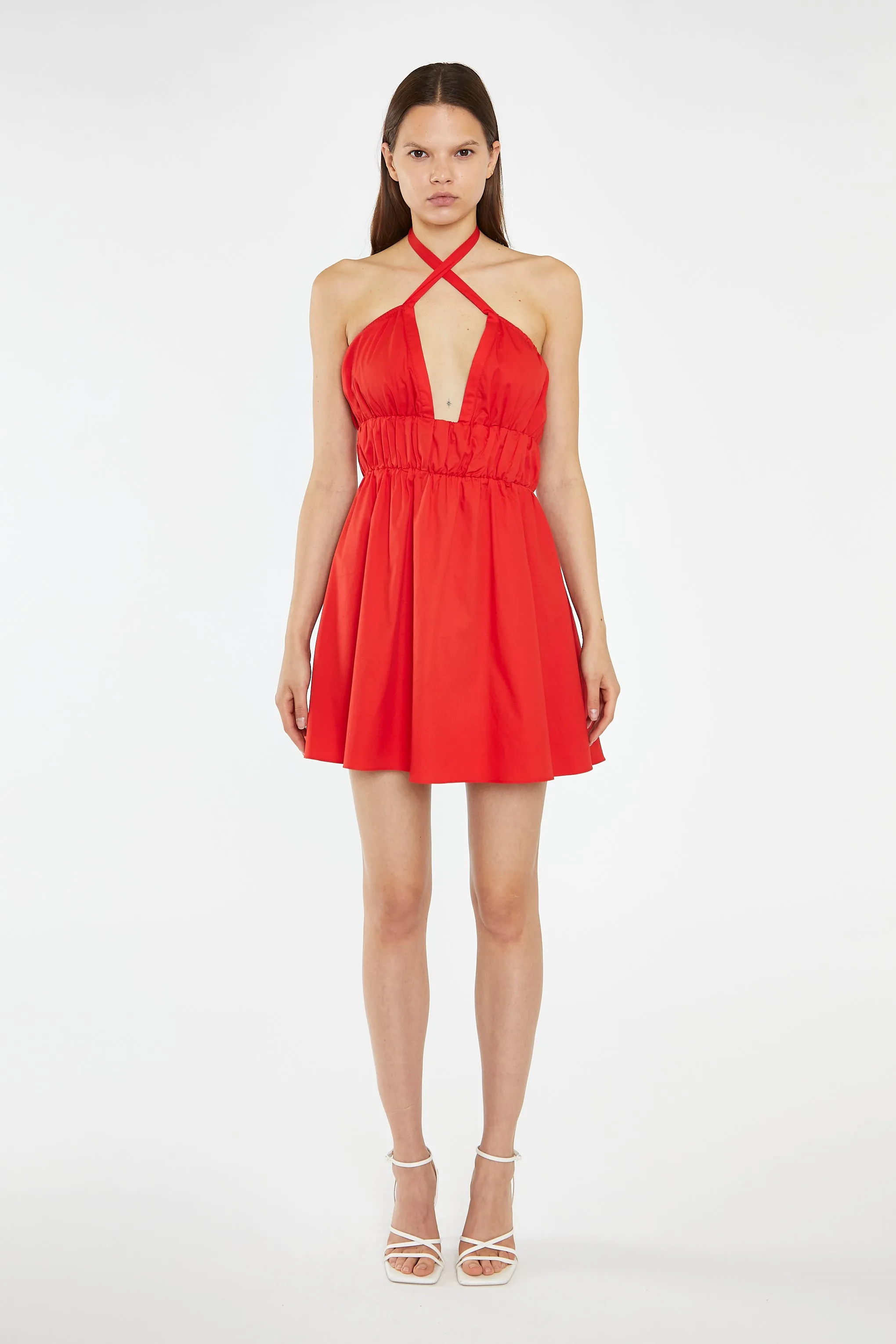 Poppy-Red Cross Over Halterneck Mini-Dress sold by Glamorous