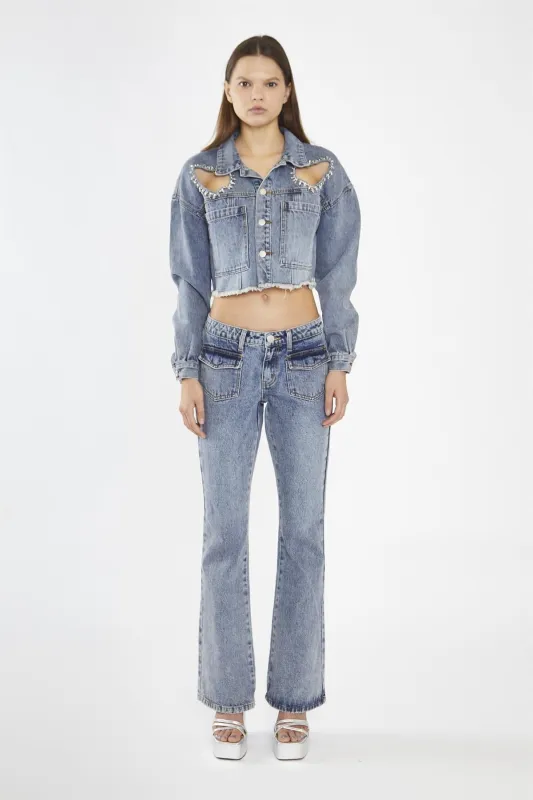 Heavy-Vintage Wash Heart Cut-Out Crop-Jacket made by Glamorous