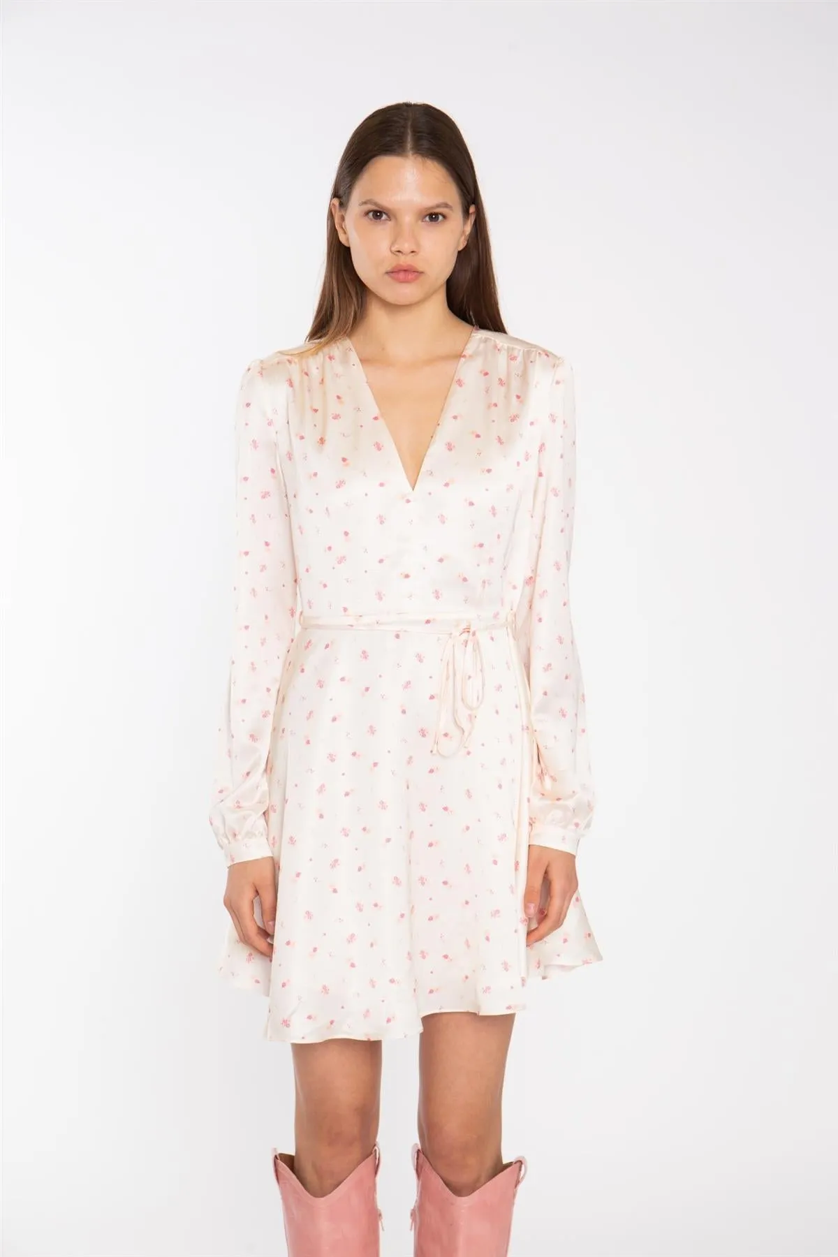 Peach-Pink Daisy V-Neck Mini-Dress sold by Glamorous product image thumbnail 4