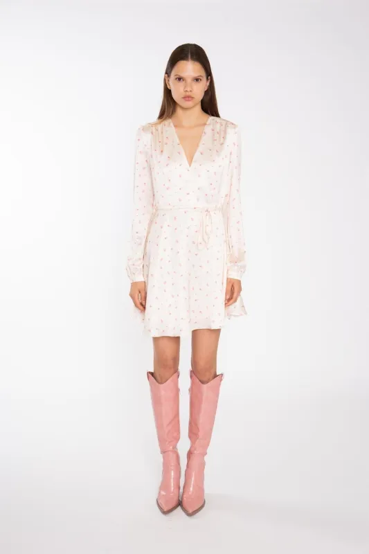 Peach-Pink Daisy V-Neck Mini-Dress sold by Glamorous