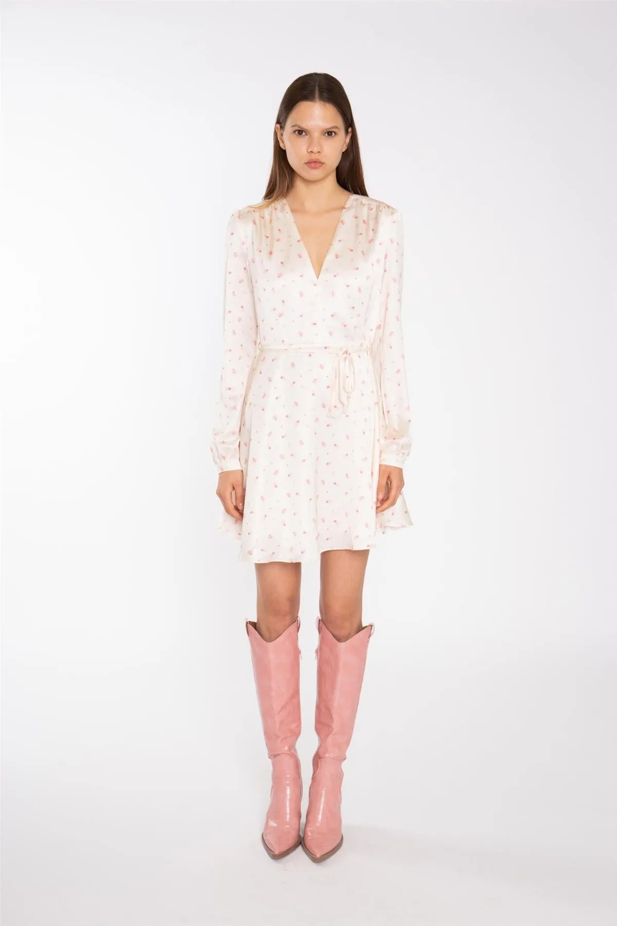 Peach-Pink Daisy V-Neck Mini-Dress sold by Glamorous
