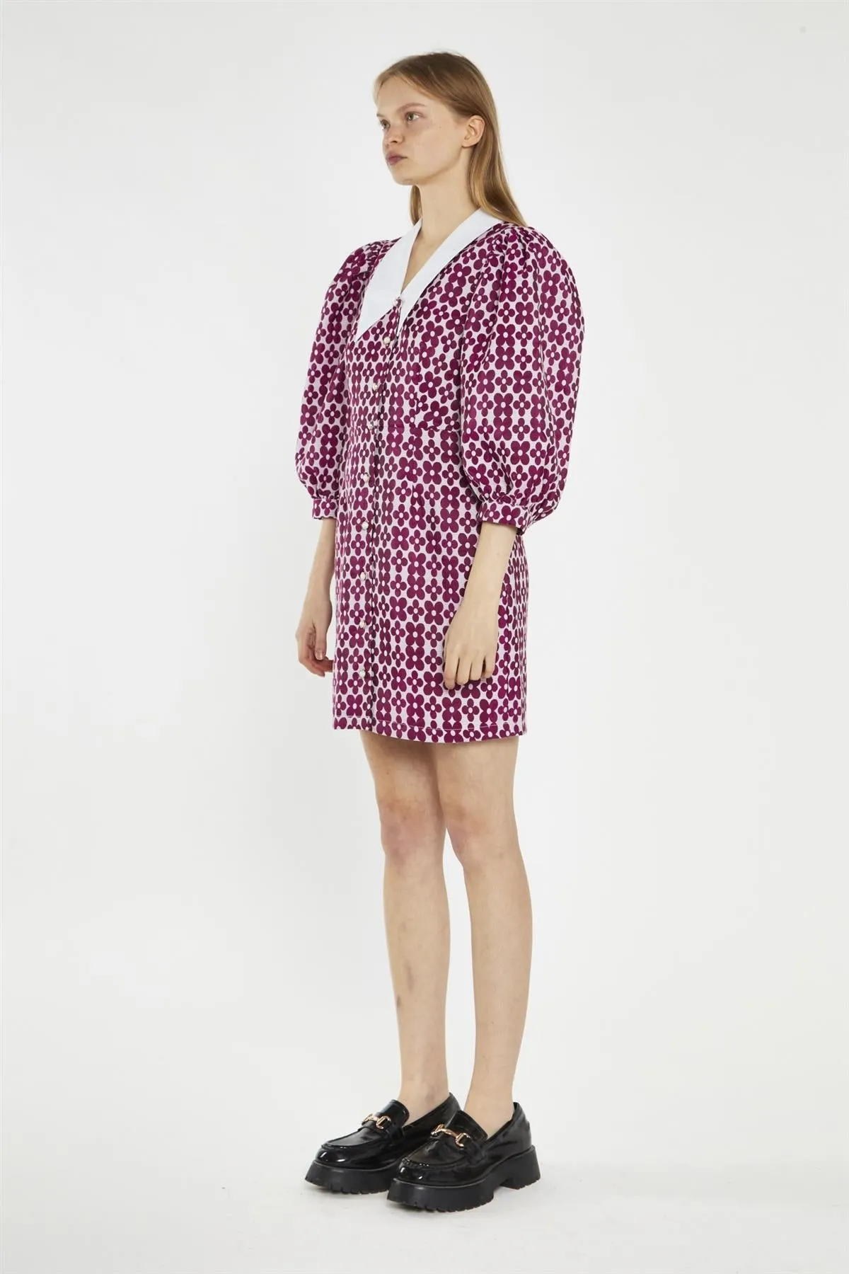 Magenta-Flower Brocade Collared Mini-Dress sold by Glamorous product image thumbnail 4