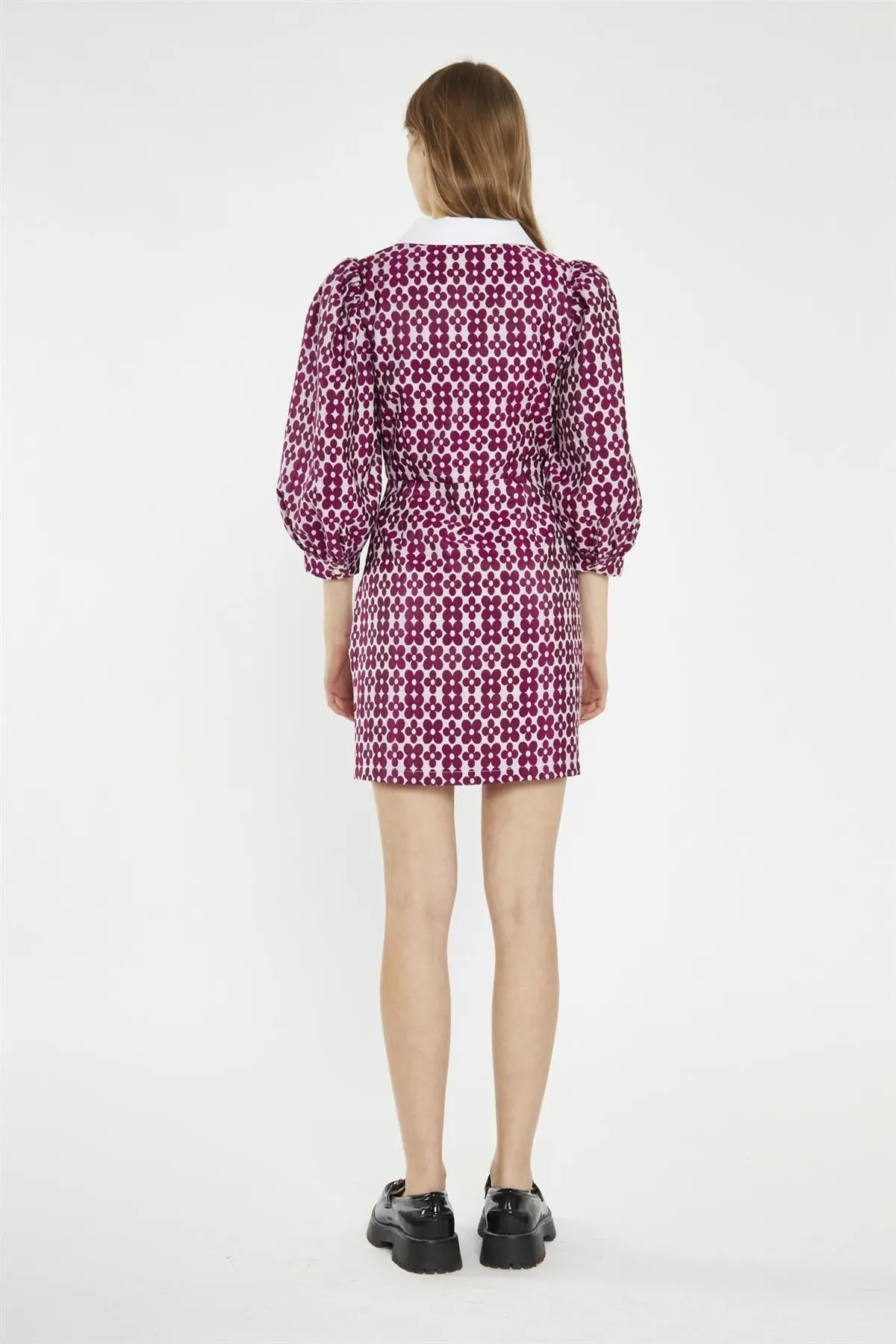 Magenta-Flower Brocade Collared Mini-Dress sold by Glamorous product image thumbnail 2