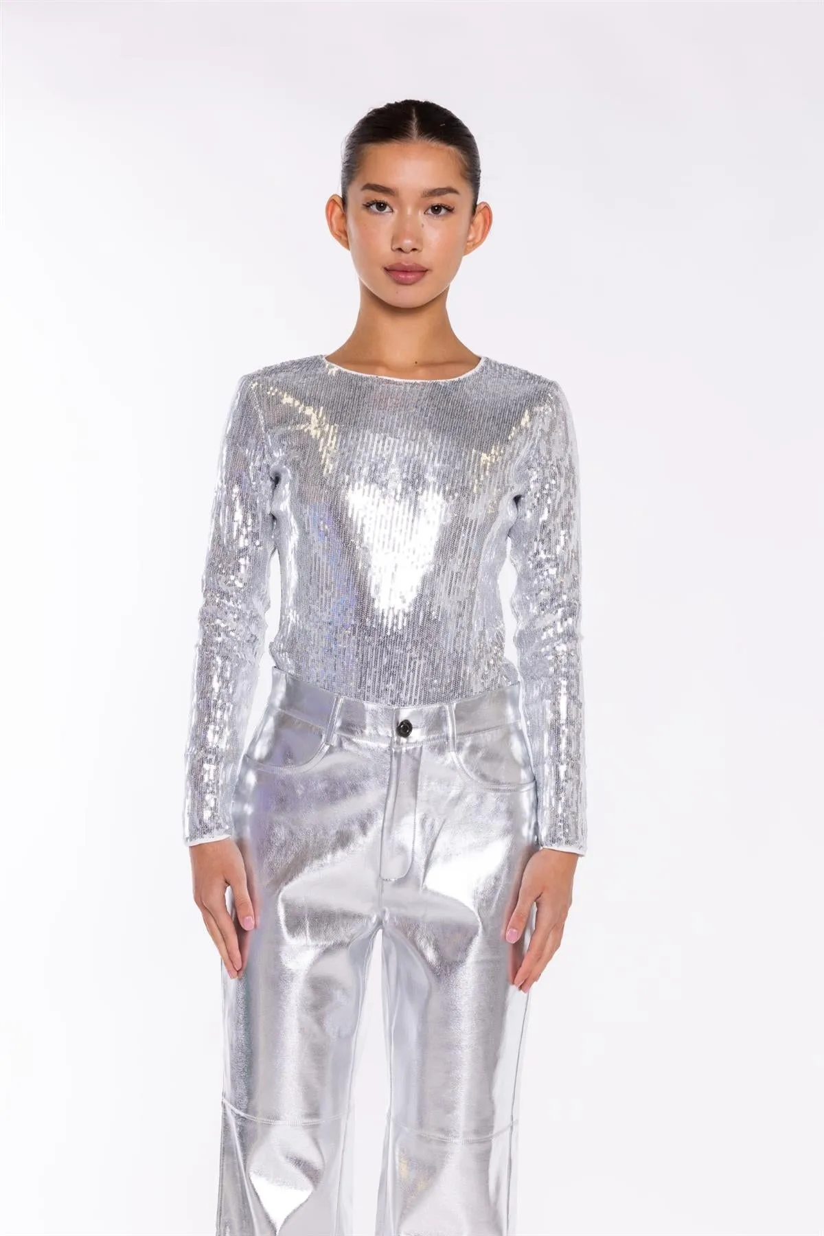 Silver Flat-Sequin Bodysuit sold by Glamorous product image thumbnail 3