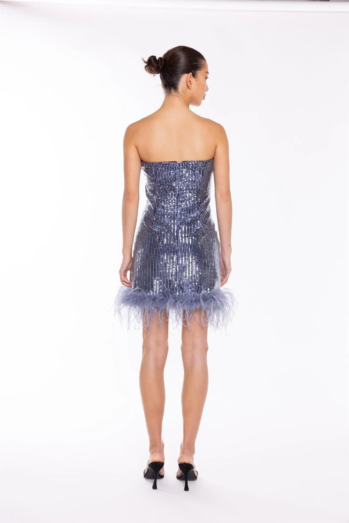 Blue-Sequin Feather-Hem Mini-Dress sold by Glamorous product image thumbnail 2
