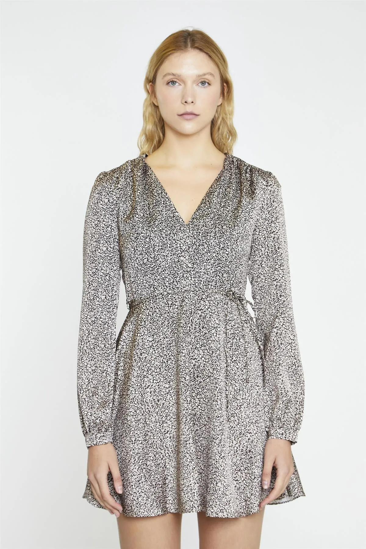 Leopard Swirl V-Neck Mini-Dress sold by Glamorous