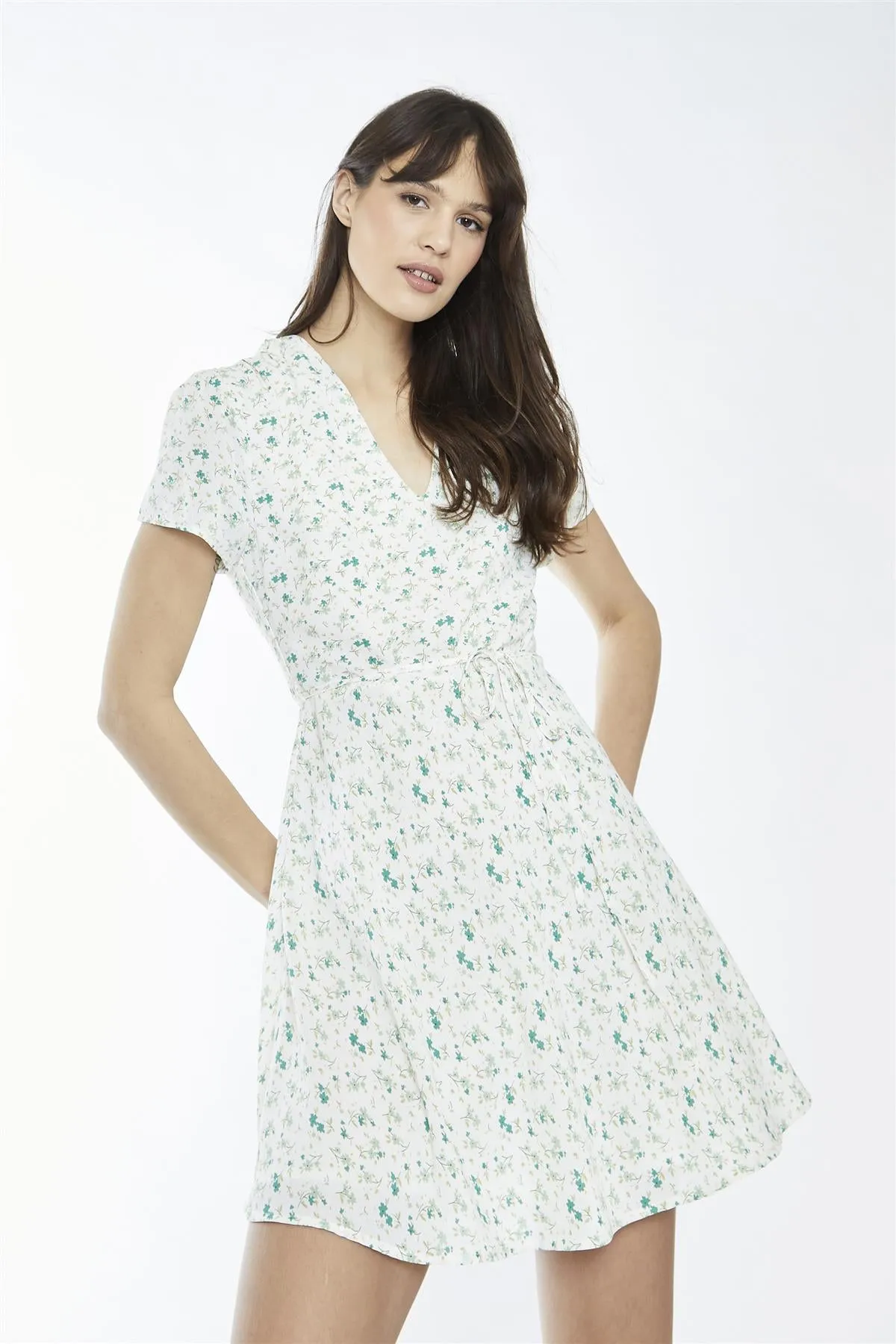 Multi-Green Ditsy V-Neck Mini-Dress sold by Glamorous product image thumbnail 3