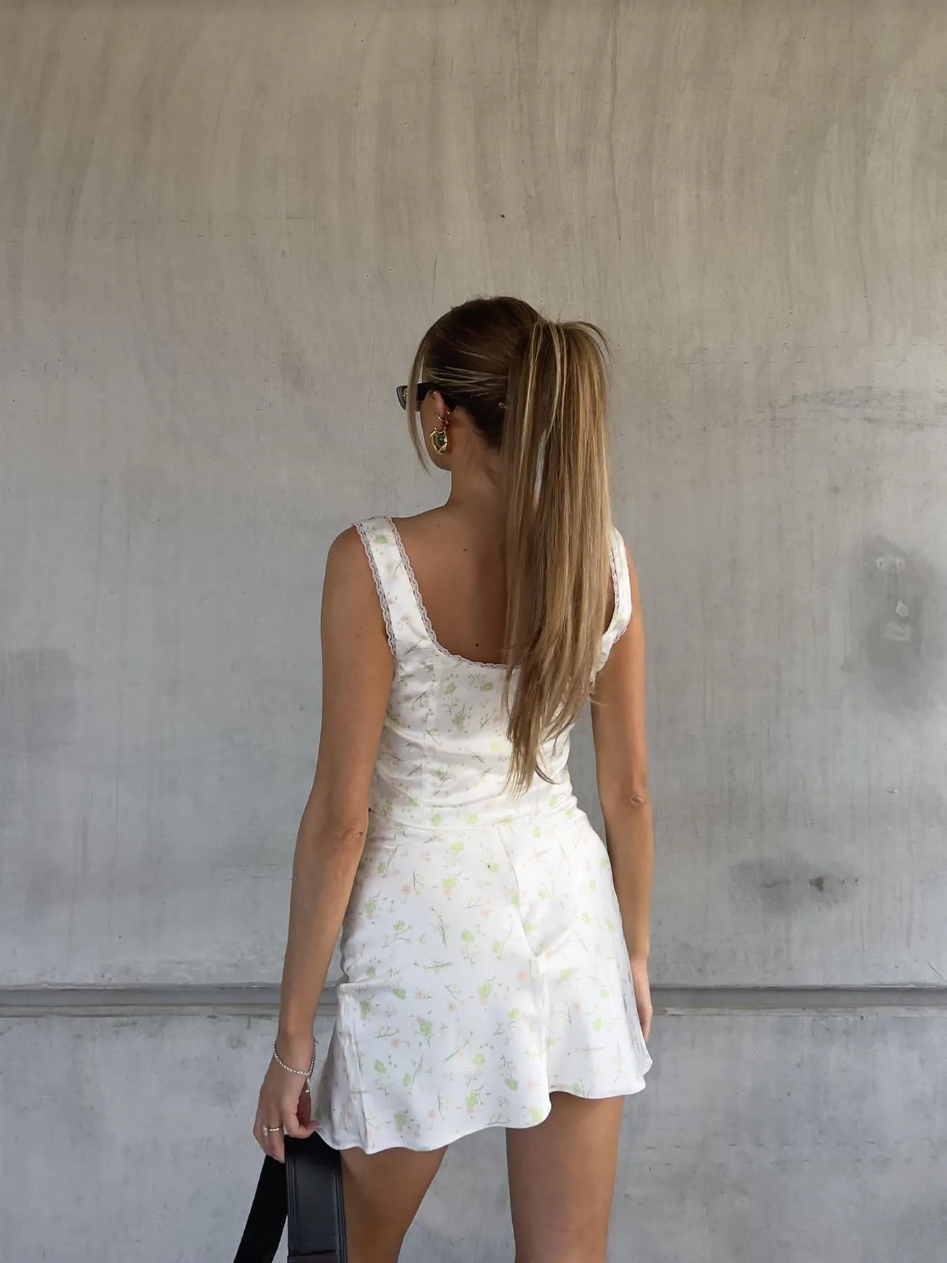 Cassidy Co-ord Satin Wrap Skirt with Lace Trim -Green Pink Stem Floral sold by Glamorous product image thumbnail 4