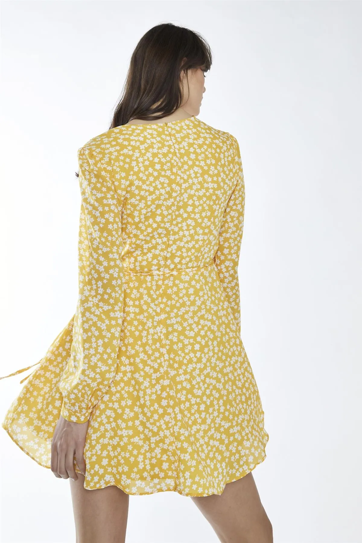 Yellow-White Ditsy V-Neck Skater Mini-Dress sold by Glamorous product image thumbnail 2