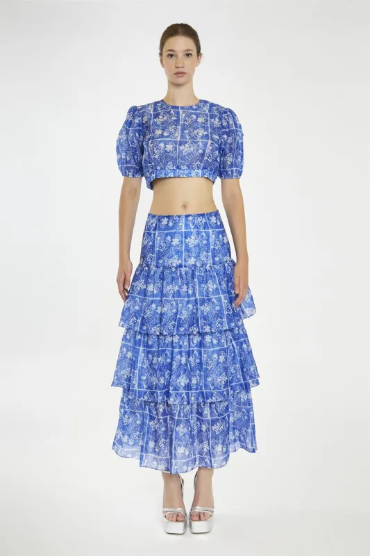 Blue-Tile Organza Puff Sleeve Crop-Top made by Glamorous